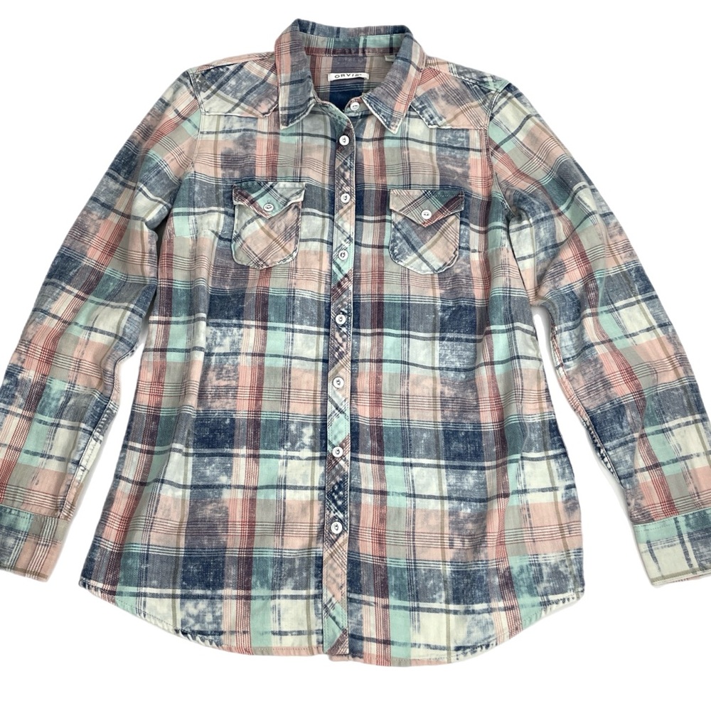 Women’s Orvis Plaid Flannel Button Down Western Shirt Size L